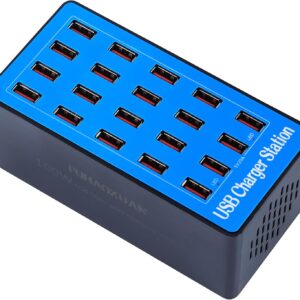 USB Charging Station,100W 20-Port Multi Device Charger with Intelligent Safety Features,Charging Station for Multiple Devices Phone,Watch,Pad,Speakers,Headphones,PS Compact for Home,Office,Travel