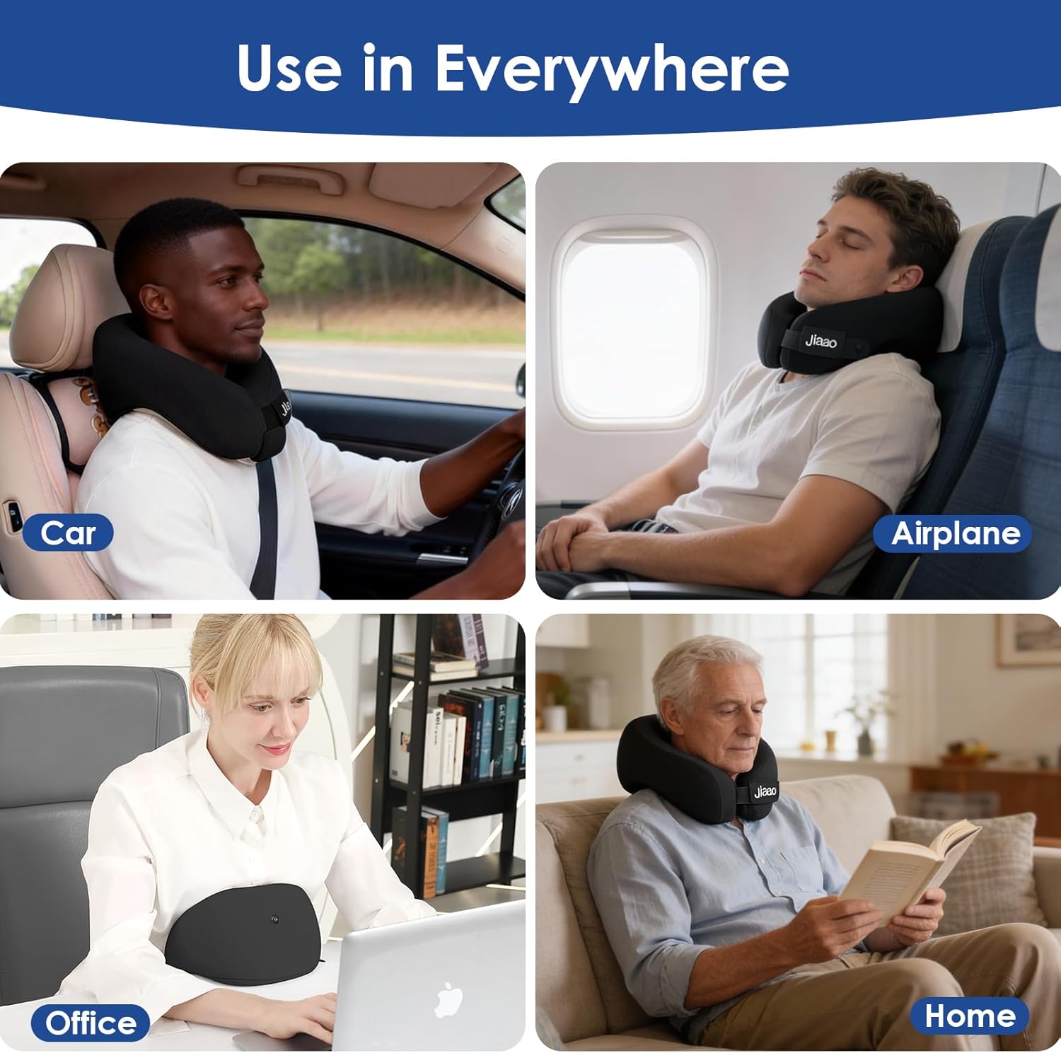 jiaao Travel Pillow Memory Foam Neck Pillow for Airplanes with Adjustable Neck Support, Includes Eye Mask, Earplugs & Storage Bag - Perfect for Flights, Road Trips, and Trains - Image 7