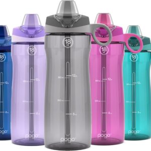 Pogo 18oz Plastic Water Bottle with Straw Lid with Carry Handle, Reusable, BPA Free, Dishwasher Safe, Perfect for Travel, School, Outdoors, and Gym
