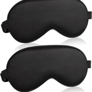 Sleep Mask for Women and Men 2 Pcs Eye Mask for Sleeping Adjustable Strap Blackout Silk Sleep Eye Masks Soft Eye Covers Blindfolds Black 2 Pack