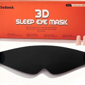 3D Blackout Sleeping Eye Mask with Ear Plugs Set for Travel,Airplane,Long Haul Flight - 100% Light Blocking - Balck Soft Memory Foam Sleep Mask Side Sleeper for Men,Women (Black)