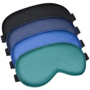 BBTO 4 Pcs Silk Sleep Eye Masks Smooth Soft Satin Eye Covers with Adjustable Strap Blindfold for Sleeping Blocking Out Lights Travel Relaxation (Royal Blue, Dark Green, Navy Blue, Black)