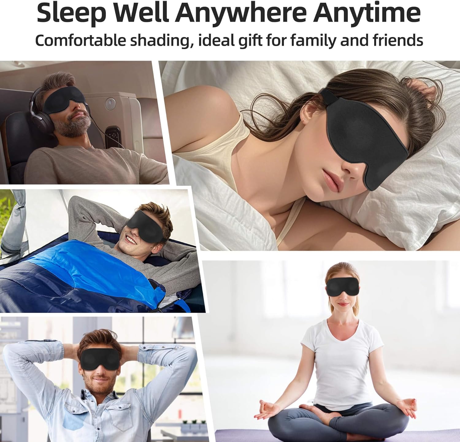 3 Pack 3D Contoured Sleep Eye Mask - with 3 Pack Ear Plugs – Soft Breathable Blackout Sleeping EyeMask for Men Women Adults – Lightweight Zero Pressure Eye Cover for Travel Naps Night Shift Meditation - Image 6