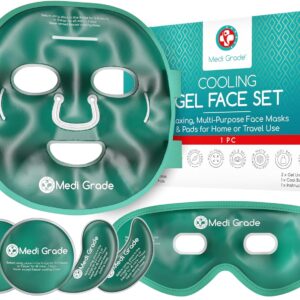 Medi Grade Cooling Ice Face Mask and Cooling Eye Mask for Puffy Eyes & Migraine Relief - Self Care Face Ice Pack with ChillGel Face Ice Mask Technology - Cooling Face Mask, Eye Pads and Bag