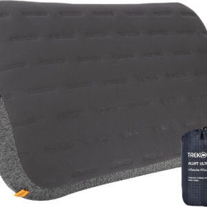 TREKOLOGY Camping Pillow - Large Inflatable (24"x15") for Home-Like Comfort, Portable & Ergonomic, Easy to Clean, Durable & Leak-Proof, Removable Strap for Secure Fit – ALUFT Ultra (Grey)
