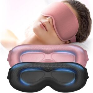 Weighted Eye Mask 2 Pack - 3D Contoured Sleep Masks for Women Men, Blackout Sleeping Eye Mask for Travel, Meditation, Airplane, Memory Foam, Adjustable Strap Pink Black