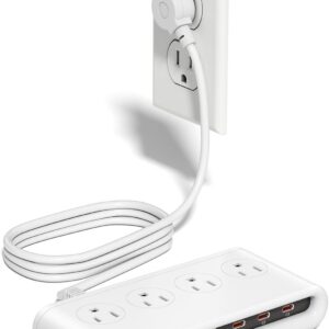 Power Strip with USB C 35W,10-in-1 Flat Plug Wall Charger - 5FT Extension Cord with 4AC, 3 USB A & 3 USB C - PD20W Charging Station for Multiple Devices - Travel Home Office (White)