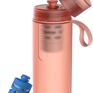 PHILIPS Water GoZero Active BPA-Free Water Bottle with Fitness Tap Water Filter, Sport Squeeze Water Bottle, Lightweight, Blue, 20 oz with Fitness Filter, RED