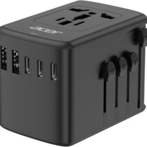 Acer Universal Travel Plug Adapter - International Power Adapter with 5 USB Ports (3 USB C) 5.8A, Worldwide Outlet Charger for USA to European UK France Germany Spain, Type C/E/F/G/I/L/A, Black