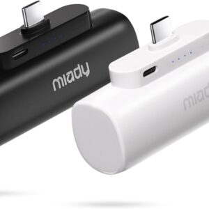 Miady 2-Pack 5000mAh Mini Portable Charger with Built-in Type C Connector, 5V 2.4A USB-C Output Fast Charging Small Power Bank, Compact Battery Pack Compatible with iPhone 17/16/15 Galaxy S24/S22 iPad