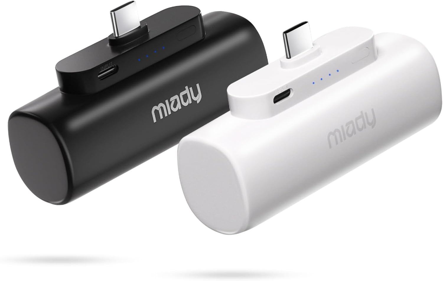 Miady 2-Pack 5000mAh Mini Portable Charger with Built-in Type C Connector, 5V 2.4A USB-C Output Fast Charging Small Power Bank, Compact Battery Pack Compatible with iPhone 17/16/15 Galaxy S24/S22 iPad