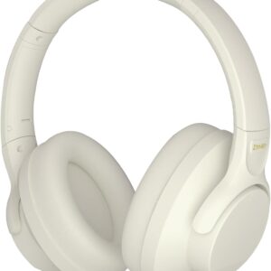 ZIHNIC Active Noise Cancelling Headphones, 60H Playtime Wireless Bluetooth Headset Low Latency-Milky White