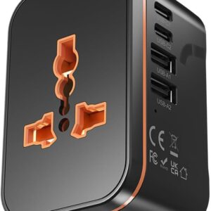 Universal Travel Adapter, Worldwide Wall Travel Plug, 2 USB C, 2 USB A and 1 Multi AC Outlets Travel Charger, International Power Adapter, European Power Plug for EU UK USA AU, Travel Essentials