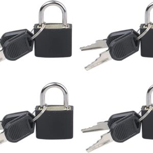 4 Pcs Small Metal Luggage Padlocks Mini Suitcase Locks Classroom Matching Game Locks with Keys for School Gym Black