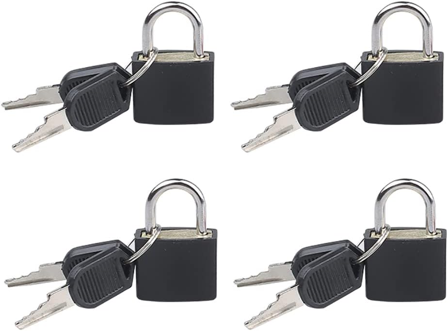 4 Pcs Small Metal Luggage Padlocks Mini Suitcase Locks Classroom Matching Game Locks with Keys for School Gym Black