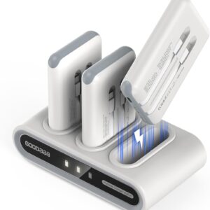 GOODaaa Portable Charger, 3-Pack 10000mAh Slim Power Bank Built in Cables, 3 Outputs 1 Inputs for All Mobile Devices, Charging Station Set Includes 180 DlY Stickers, for Home,Office,Restaurants,Travel