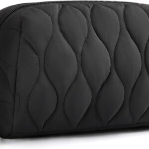 BAGSMART Makeup Bag, Travel Cosmetic Bag, Puffy Padded Make Up Bag for Women, Makeup Organizer Case, Wide-open Pouch Purse, Travel Essentials, Toiletries Accessories Brushes, Black