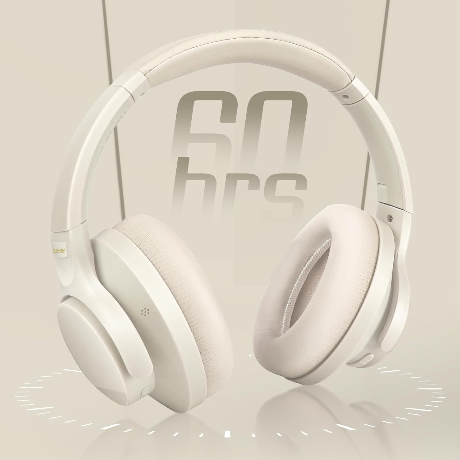 ZIHNIC Active Noise Cancelling Headphones, 60H Playtime Wireless Bluetooth Headset Low Latency-Milky White - Image 4