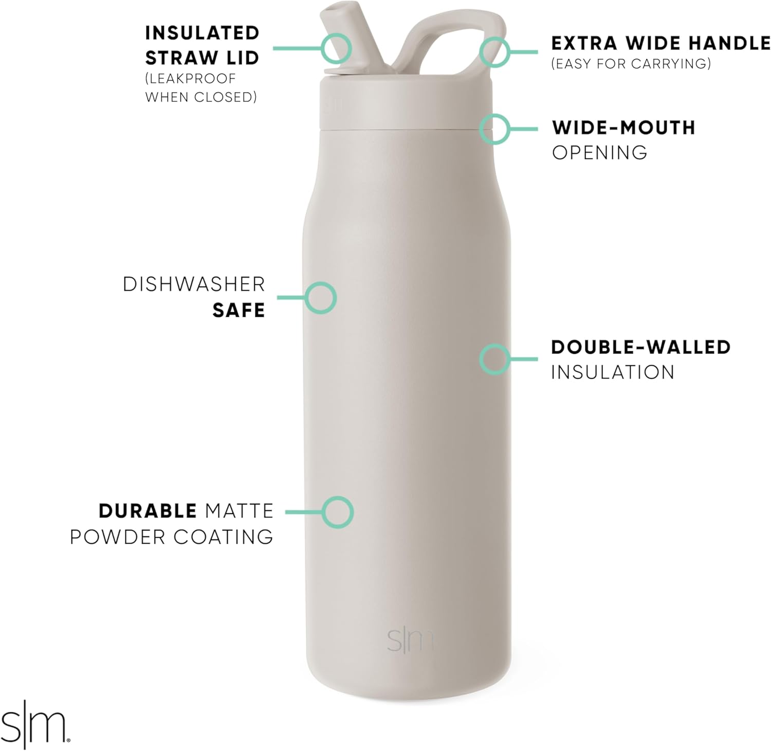 Simple Modern Water Bottle with Straw lid | Insulated Stainless Steel Thermos | Reusable Travel Water Bottles for Gym & Sports | Leak Proof & BPA Free | 34oz, Almond Birch - Image 3