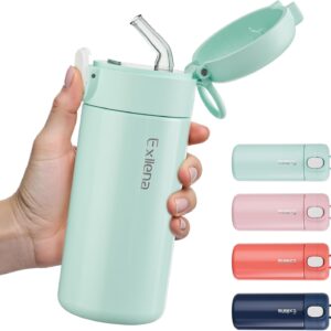 10oz Small Insulated Water Bottle with One-Touch Soft Straw Lid, Double-Wall Vacuum Small Travel Water Bottle for Cold&Hot Drinks–Leak-Proof, Mini Flask for Handbag, Yoga, Sport(Mint)