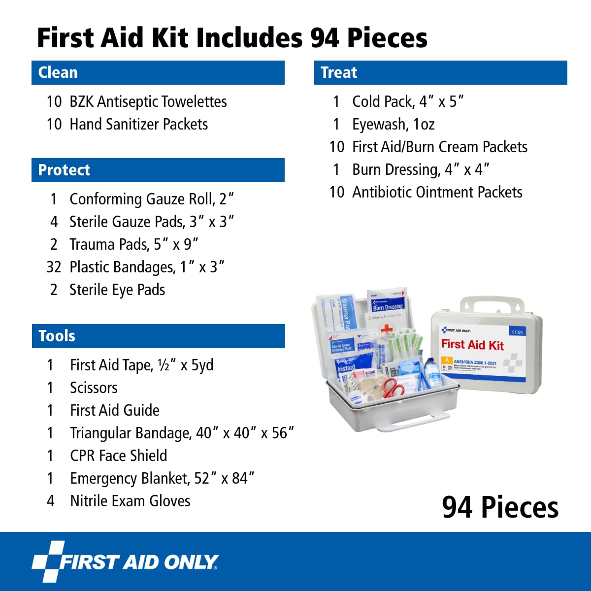 First Aid Only 91324 ANSI A 2021 and OSHA Compliant First Aid Kit, 25-Person Emergency First Aid Kit for Business, Home, Car, and Worksites, 94 Pieces - Image 3