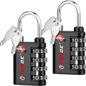 Forge Dual-Opening: Key or Combination Lock, TSA Approved Lock for Luggage, Pelican case, Travel, Gym, School,Luggage Combination Lock,Travel Bag Lock (Black 2 Pack)