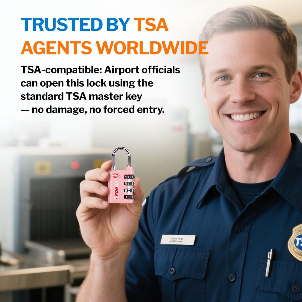 Forge Dual-Opening: Key or Combination Lock, TSA Approved Lock for Luggage, Pelican case, Travel, Gym, School, Luggage Combination Lock, Travel Bag Lock (Pink 2 Pk) - Image 3