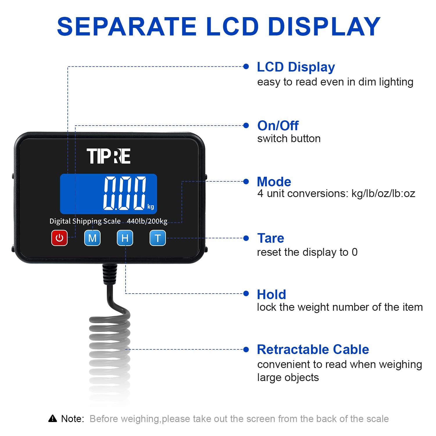 Digital Shipping Postal Scale 440lb/0.5oz Accuracy! Lightweight Carbon Fibre Commercial Weight Scale for Package, Small Business, Mail, Warehouse, Home, Luggage, Battery&Charging Cable Included - Image 3