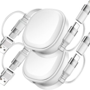 Minlu 65W Retractable Charging Cable,5 in 1 Multi Charger Cable for Travel,USB Type C Charger Cord Fast Charging Cable with USB A/C to USBC+L for iPhone 17 16 15,iPad,Samsung,PS,Macbook-2Pack,3.8ft