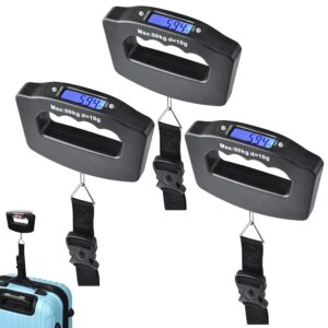 3 Pack Luggage Scale, 50 Kg/110 Lbs Suitcase Weight Scale with LCD Display Backlight, Portable Buckle Webbing Digital Fishing Scale for Travelers and Fish Weighing, (Battery not Included).