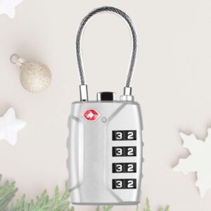TSA Approved Travel Luggage Locks, 4-Digit Metal Cable Combination Suitcase Lock, Alloy Padlocks, Weatherproof Padlock for Locker, Golf Bag, Gun Case, Backpack, Anti Theft Silver