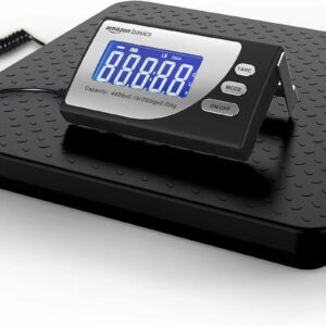 Amazon Basics Digital Postal Scale with Tare Function, Heavy Duty, Aluminium Platform, 440 lb Capacity, Digital Shipping, Portable, Black