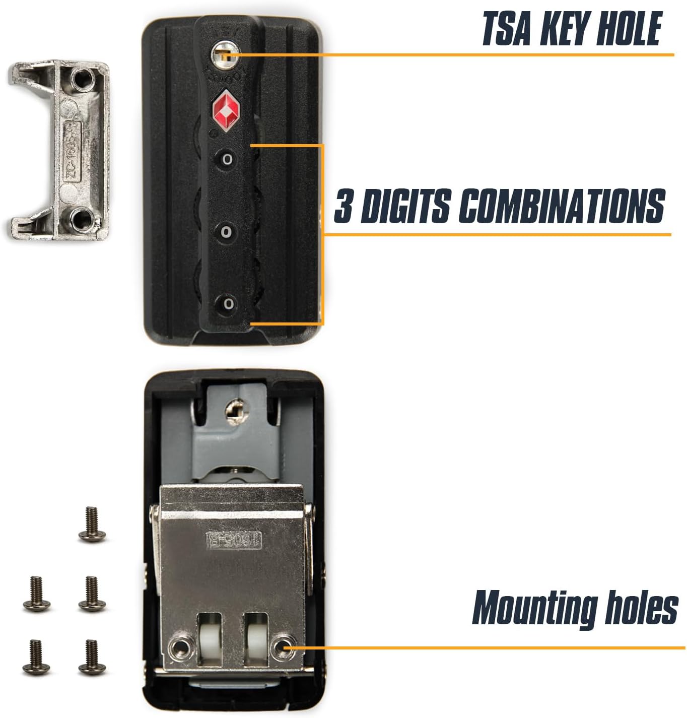 2-Pack TSA Approved Luggage Locks, 3-Digit Combination Replacement Lock for Zipperless Aluminum Suitcase, External Mount Travel Lock for Hard Shell Luggage (Black) JS-6050 - Image 4