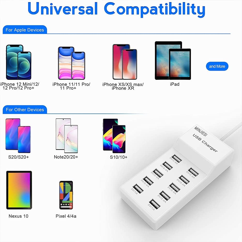 USB Charging Stations 50w10A 10 Ports Multiple Charging Block/Power USB Strip for iPhone Android Smartphone Tablet Smart Watch AirPods Samsung and Multiple Charger Plug… - Image 5