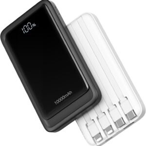 2026 2-Pack 10000mAh Portable Charger with Built in 4 Cables, PD 20W Travel Essentials Battery Pack, 5 Outputs 2 Inputs Slim Power Bank for iPhone 17/16/15/14, Samsung Galaxy S23/22, Pixel etc