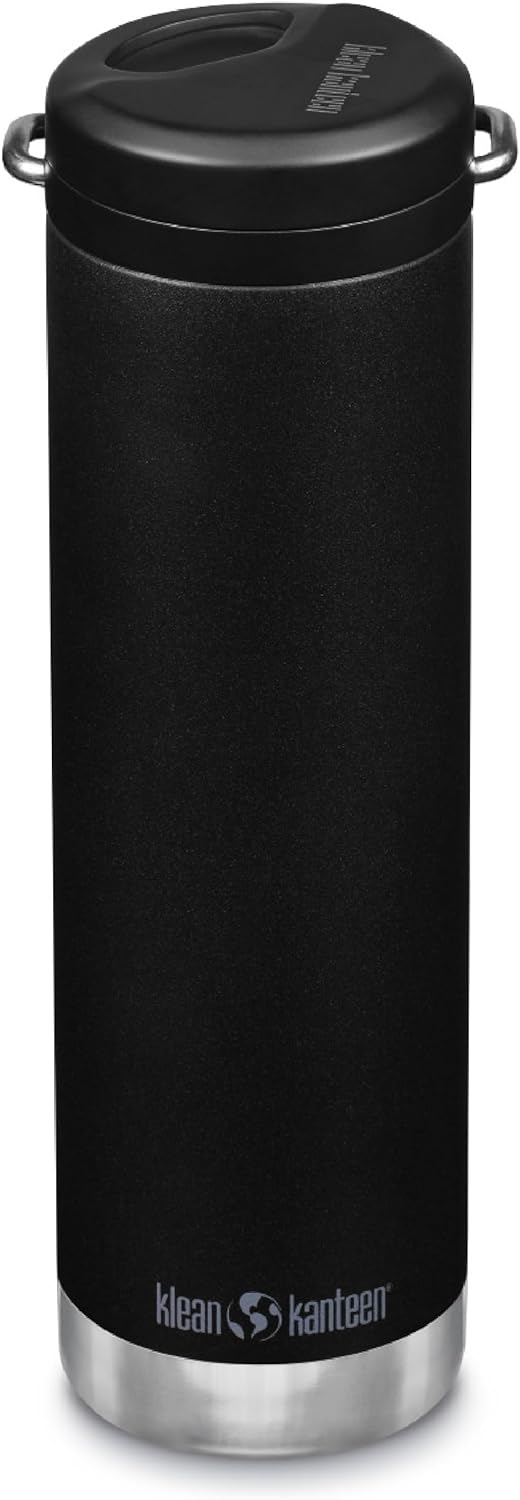 Klean Kanteen TKWide Insulated Water Bottle with Twist Cap - Reusable Travel Water Bottle with Stainless Steel Straw - Perfect for Sports & the Office - Black, 20 oz