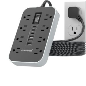 Power Strip Surge Protector- 5FT Flat Plug Extension Cord, 8 AC Outlet& 6 USB Ports(3 USB C), 1080 J Surge Protection, Desk Charging Station, Overload Switch, Home, Office, Gaming Room Essentials.