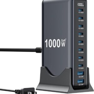 1000W USB C Charger Block,10-Port USB C Charging Station GaN IV Travel Essentials Multiple Port Charging Station,140W Laptop Fast Charger Adapter for MacBook Pro/Air,DELL,iPad,iPhone,Samsung Galaxy