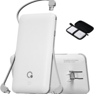 Brand Q Portable Charger with Built-in Cables and AC Wall Plug,Slim USB C Power Bank 10000mAh,External Battery Pack Compatible with iPhone,Samsung,Tablet and All Smart Phones …