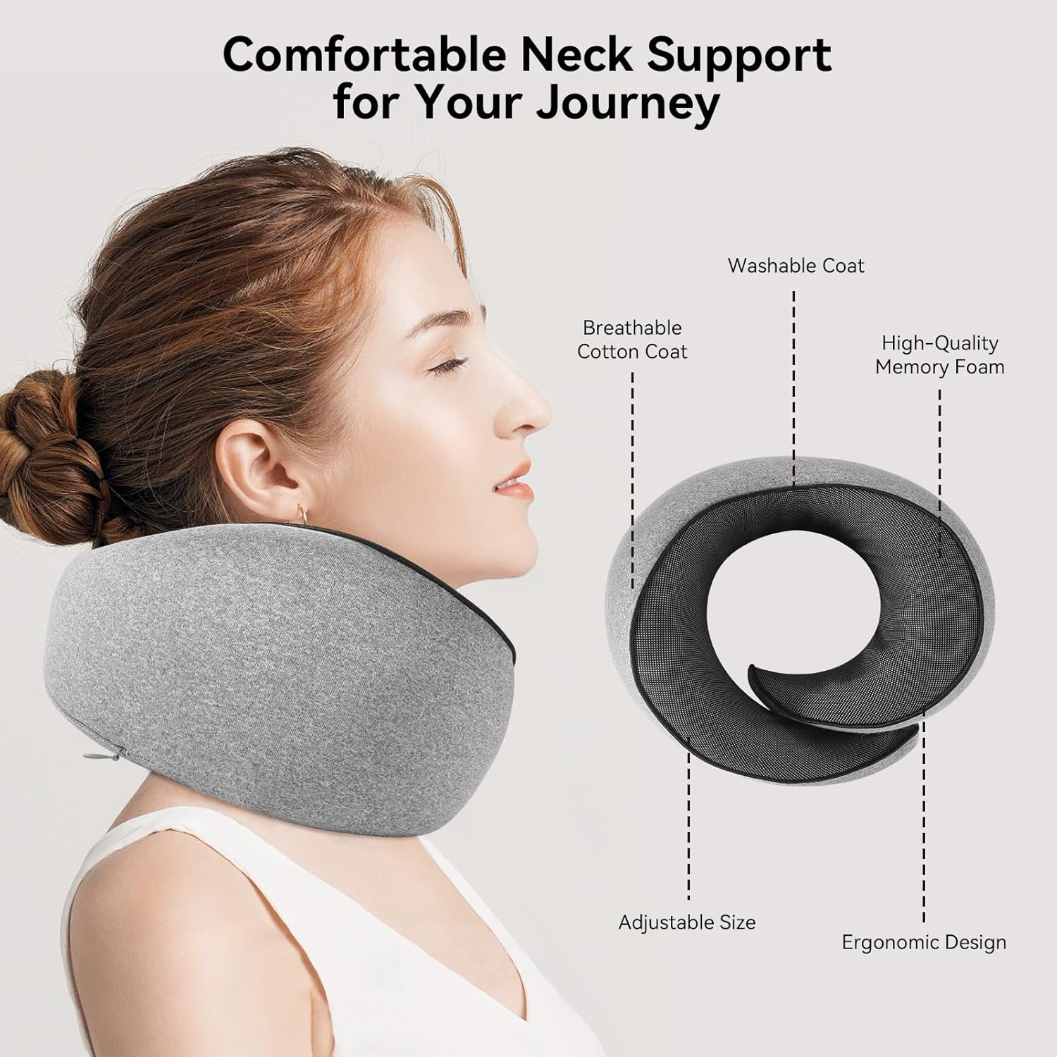Travel Pillow, Memory Foam Travel Neck Pillow with Ergonomic 360° Support, Travel Essentials for Plane, Car, Train and Home, Max Gray - Image 5