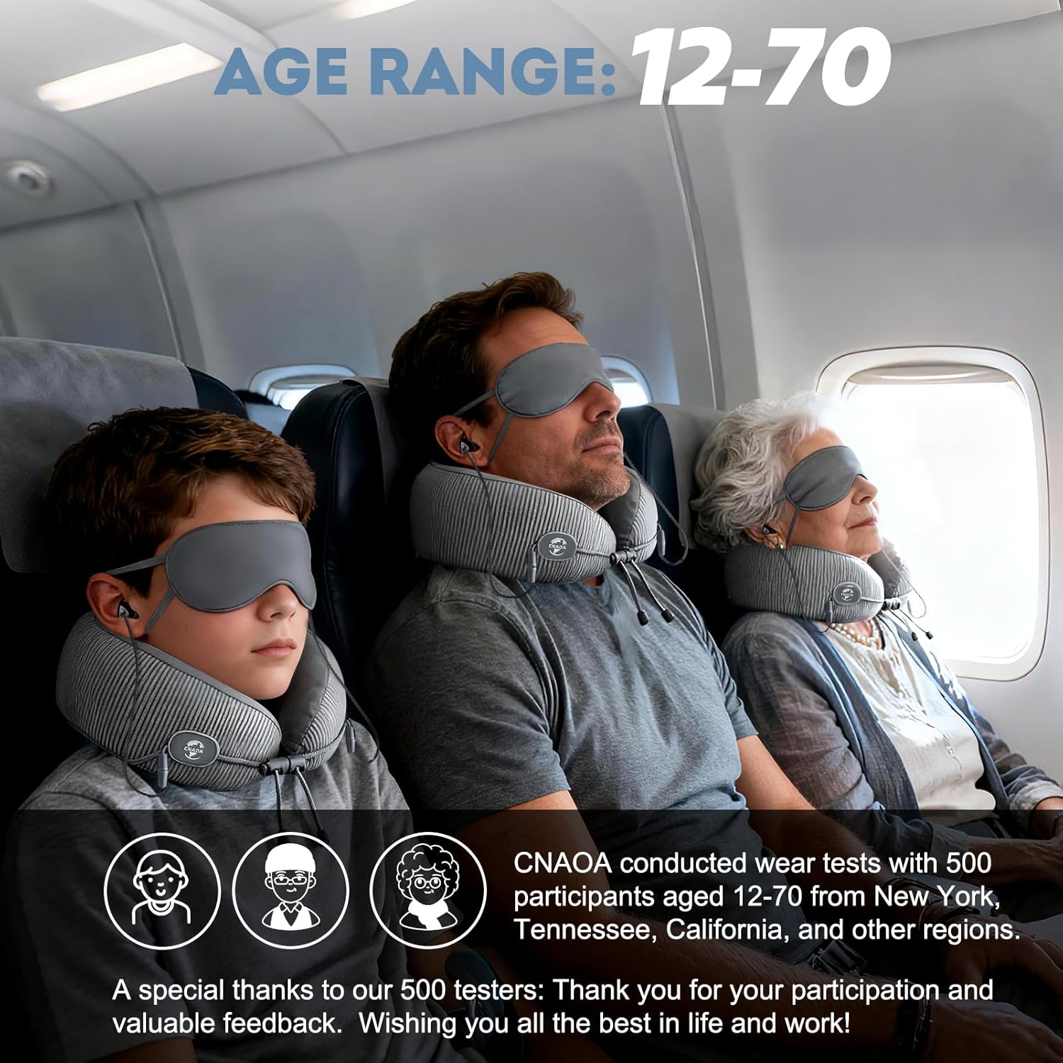 Travel Pillow for Airplanes, Neck Pillow eases Neck and Shoulder Pain on Long Flights, Adaptive Memory Foam Sleep Support, Portable Carry Case, Eye Mask and Earplugs Travel Set(Grey I) - Image 6