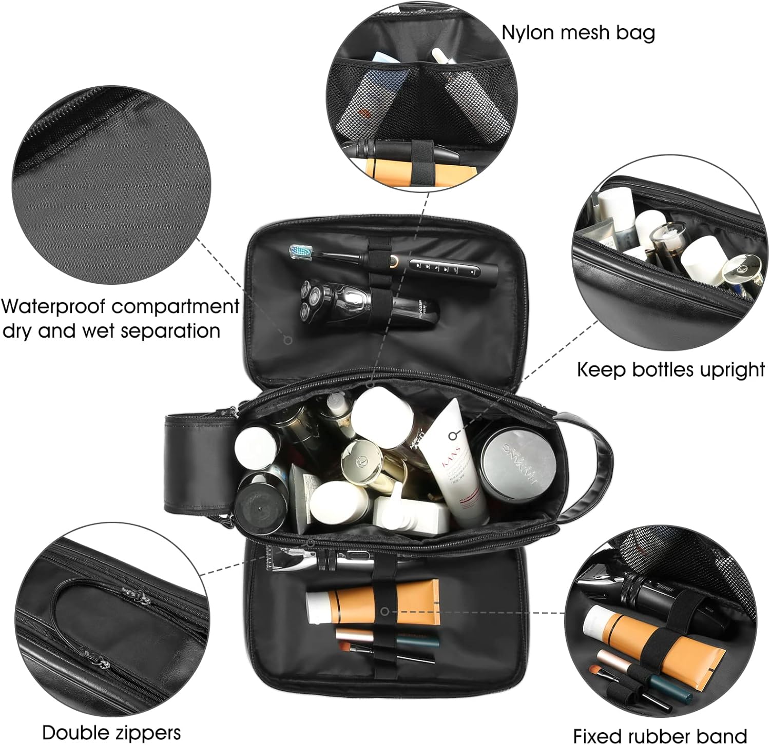 Personalized Leather Travel Toiletry Bag for Men, Large Travel Bathroom Shaving Dopp Kit, Large Cosmetic Bag Waterproof - Image 3