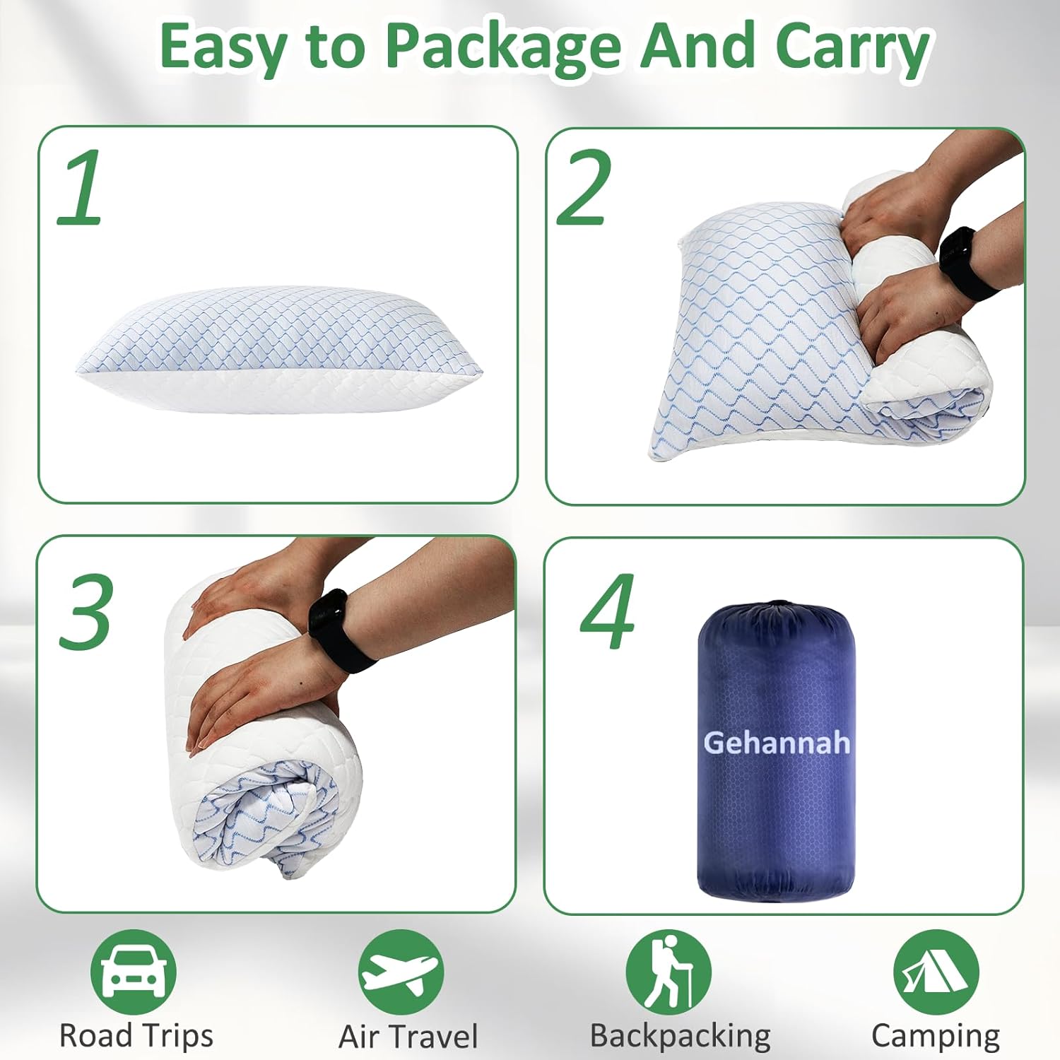 Gehannah Travel Pillow - Large 1 Pack Compressible Camping Pillow for Sleeping - Shredded Memory Foam with 1 Storage Bags - Supportive for Adults, Kids, Outdoor, Backpacking, Hiking Gear - Image 6
