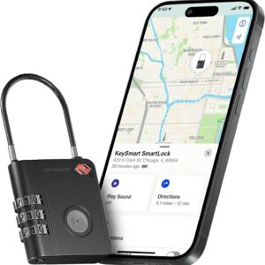 KeySmart SmartLock Tracking Luggage Locks, TSA Locks for Luggage, GPS Tracker, Combination Lock Compatible with Apple Find My App, Best Travel Essentials, Replaceable Non-Rechargeable Battery (1 Pack)