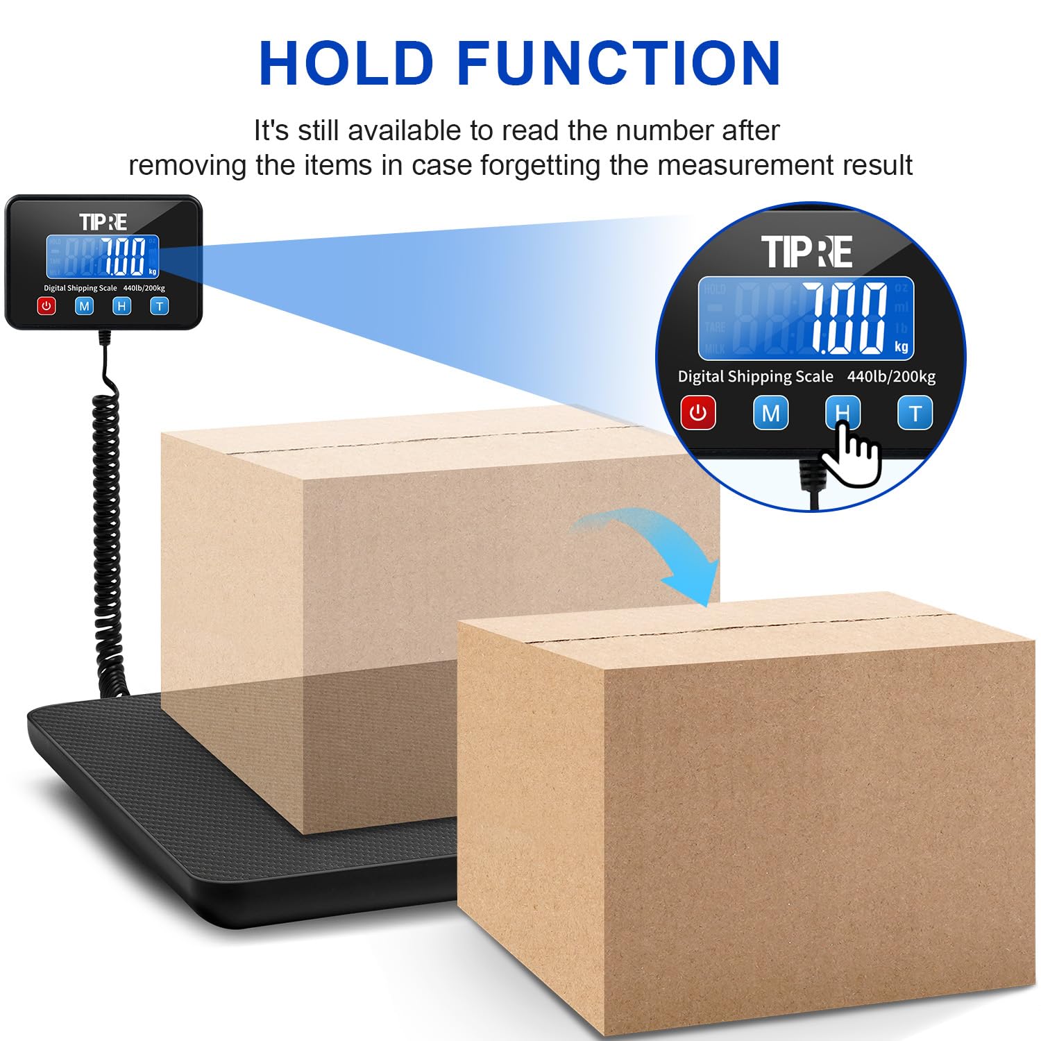 Digital Shipping Postal Scale 440lb/0.5oz Accuracy! Lightweight Carbon Fibre Commercial Weight Scale for Package, Small Business, Mail, Warehouse, Home, Luggage, Battery&Charging Cable Included - Image 5