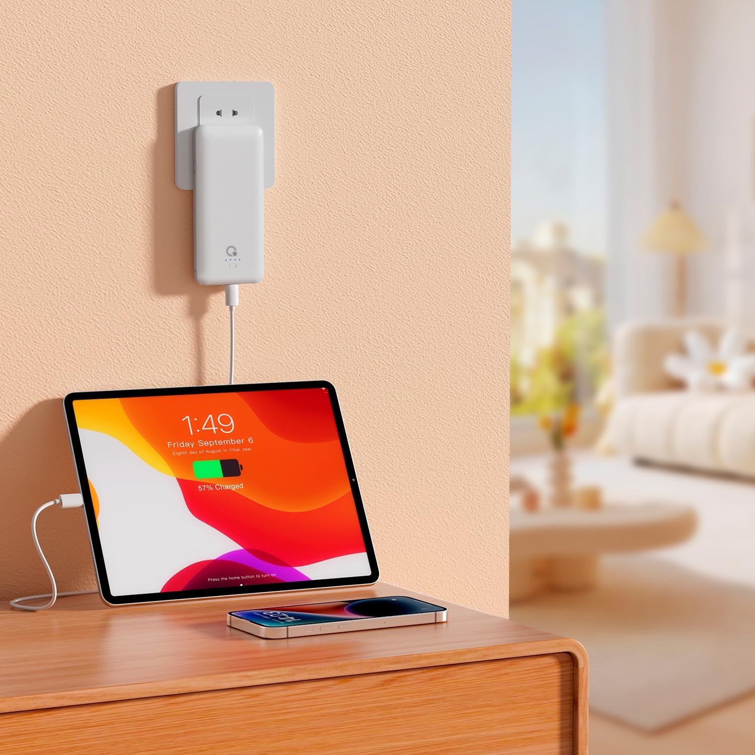 Brand Q Portable Charger with Built-in Cables and AC Wall Plug,Slim USB C Power Bank 10000mAh,External Battery Pack Compatible with iPhone,Samsung,Tablet and All Smart Phones … - Image 6