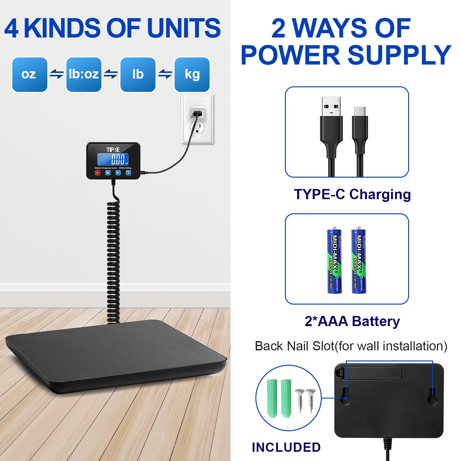 Digital Shipping Postal Scale 440lb/0.5oz Accuracy! Lightweight Carbon Fibre Commercial Weight Scale for Package, Small Business, Mail, Warehouse, Home, Luggage, Battery&Charging Cable Included - Image 4