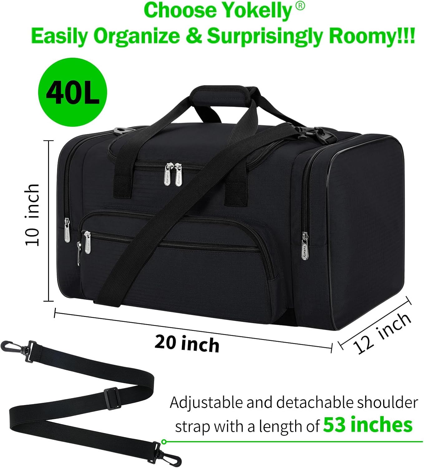 Sports Duffel Bag 20 inch for Travel Gym - Black - Image 6