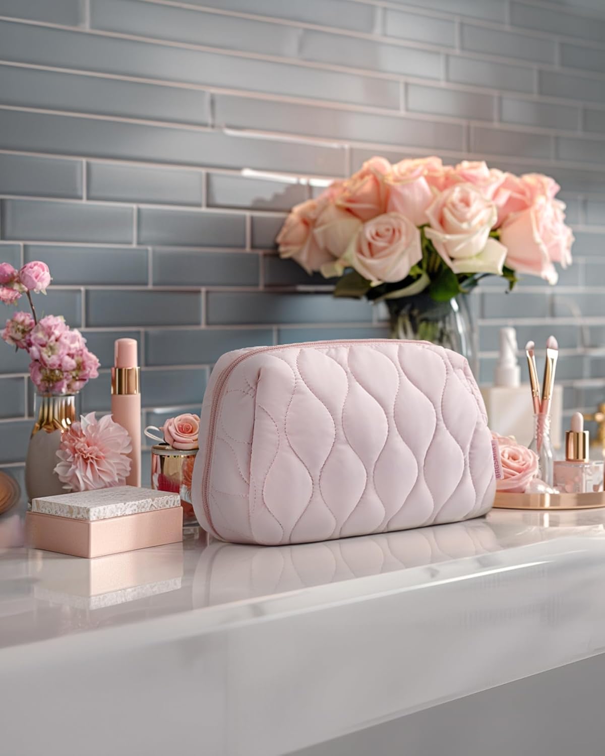 BAGSMART Makeup Bag, Travel Cosmetic Bag, Puffy Padded Make Up Bag for Women, Makeup Organizer Case, Wide-open Pouch Purse, Travel Essentials, Toiletries Accessories Brushes, Black - Image 7