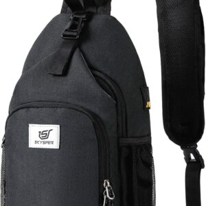 SKYSPER Sling Bag RFID Crossbody Sling Backpack Cross Body Shoulder Bag Travel Hiking Daypack for Women Men(Black)